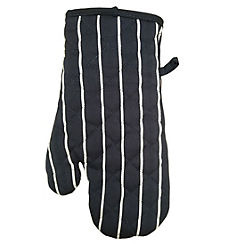 Woven Butchers Stripe Set of 2 Navy Single Oven Mitts by Le Chateau