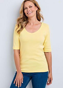 Wrinkle Free Half Sleeve V-Neck Jersey Top by Cotton Traders