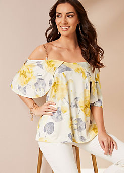 Yellow Floral Print Top by Together