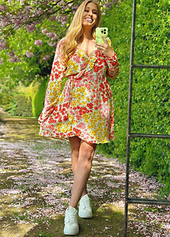 Yellow Floral Wrap Frill Mini Dress by Stacey Solomon