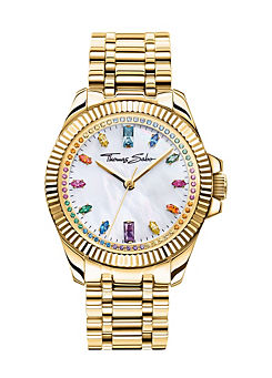 Yellow Gold Coloured Watch with Rainbow Stones by THOMAS SABO