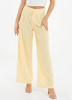 Yellow Linen Look Trousers by Quiz