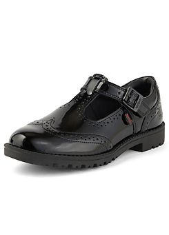 Youth & Junior Girls Lachly Brogue T-Bar Patent Leather Black by Kickers