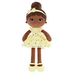 Zara Yellow Flora Brown Mixed Heritage Soft Plush Girl Doll by Bibinee Dolls