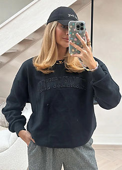 x Charcoal Embroidered Distressed Oversized Sweatshirt by In The Style