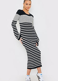 x Monochrome Stripe Knit Midi Dress by In The Style