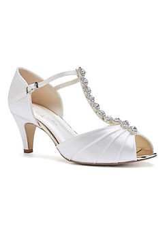 ’Beccy’ Ivory Satin Extra Wide Fit Mid Heel T-Bar Sandals by Paradox London
