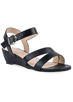 ’Janet’ Black Shimmer Wide Fit Wedge Sandals by Paradox London