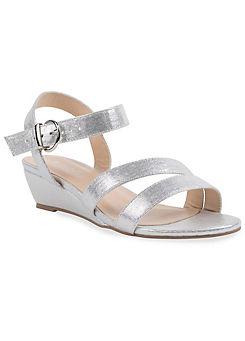 ’Janet’ Silver Shimmer Wide Fit Wedge Sandals by Paradox London