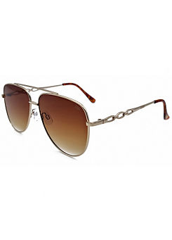 ’Thersander’ Fashion Metal Pilot Sunglasses with Chain Temple - Gold by Storm London