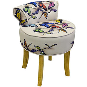 Contemporary Retro Square Butterfly fabric Padded Storage Stool