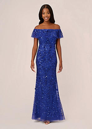 Crepe Beaded Cape Sleeve Gown by Adrianna Papell Look Again