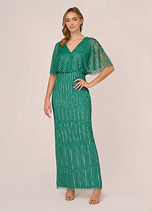 Flutter Sleeve Beaded Gown by Adrianna Papell Look Again