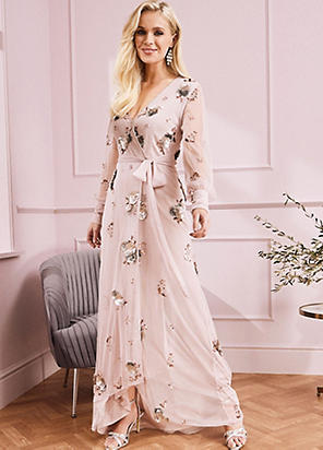 Cascading Floral Column Gown by Adrianna Papell Look Again