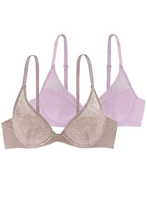 Dorina 2 Pack Purple and Off White Lace Bralettes