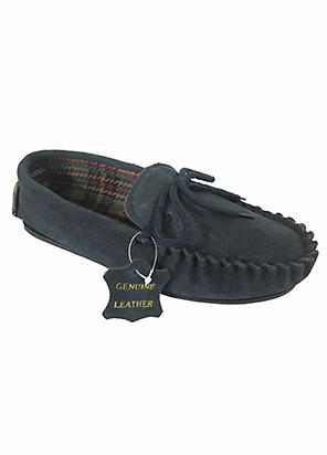 Men s Brown Side Stitched Lodgemok Moccasin Slippers Look Again