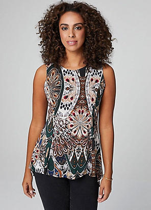 Vivance Floral Print Sleeveless Blouse