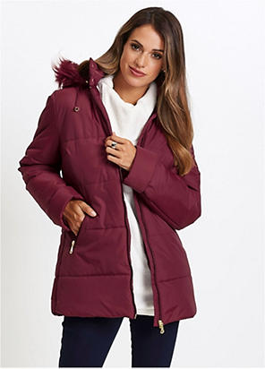 Purple Fleece-Lined Hooded Quilted Jacket by Cotton Traders