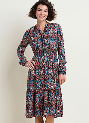 Floral Print Wrap Long Sleeve Dress by bonprix