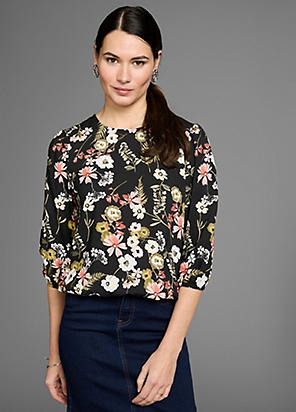 Laura Scott Printed V-Neck Zip T-Shirt | Freemans