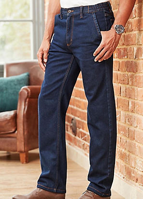 Side Elasticated Straight Fit Jeans 27 Inch 68.5cm Inside Leg by Cotton Traders Look Again