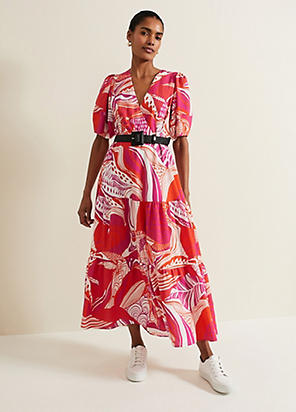 SALE☆【Phase Eight】Louisa Abstract Maxi Dress Phase Eight Louisa Abstract Print Maxi Dress, Red/Multi