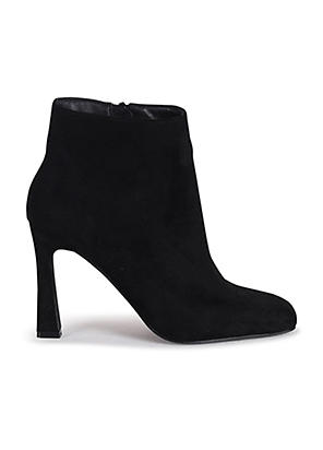 Black Faux Suede Ruched Square Toe Block Heeled Ankle Boot – Linzi