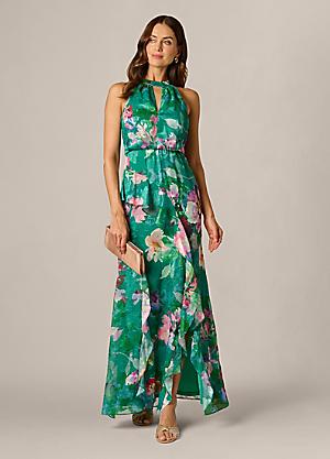 slim fit dress slacks Metallic Blouson Halter Dress In Emerald Green-Emerald Green / Regular / 0 main image 1