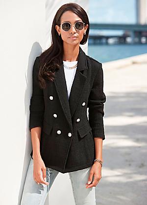 Vintage Giovanna Women's L Leather Jacket Double Breasted Black Blazer Coat  Italy Biker Buttons -  Sweden