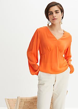 Topshop Blouse Womens 12 Peplum V Neck Long Sleeve Orange Open Flow Shirt  Top +