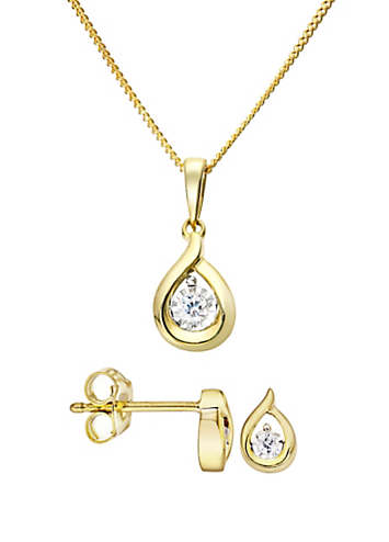 9ct Yellow Gold Diamond Earring and Necklace Set Look Again - Main Image