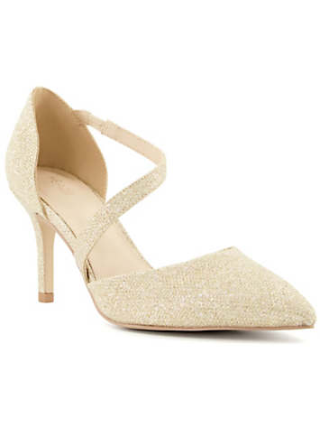 Asya Gold Shimmer Asymmetric Court Shoes by Head Over Heels By Dune Look Again