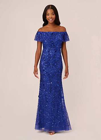 Beaded Mesh Gown by Adrianna Papell Look Again