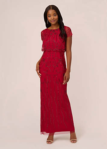 【海外限定】AdriannaPapell ドレス☆Beaded Mesh Maxi Dress, F Amazon.com: Adrianna Papell Women's Printed Beaded MESH Long