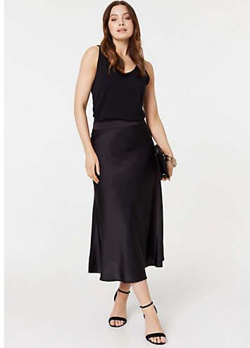 Black High Waist Elasticated A Line Midi Skirt by Izabel London Look Again