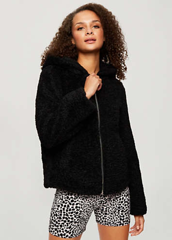 black teddy coat with hood