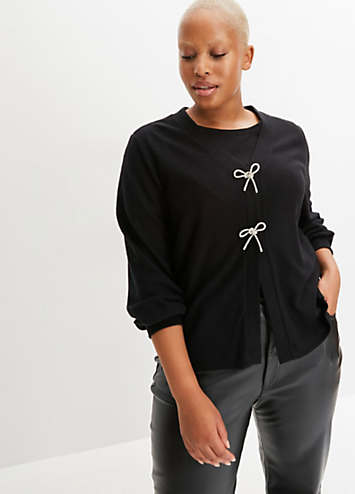 Bow Button Panel Cardigan
