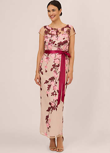 Cascading Floral Column Gown by Adrianna Papell Look Again