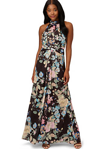 Chiffon Printed Halter Gown by Adrianna Papell Look Again