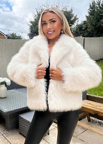 Cream Faux Fur Short Jacket by AX Paris | Look Again