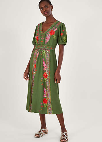 Farah Floral Embroidered Tea Dress by Monsoon | Look Again
