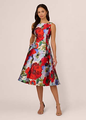 Flare Midi Dress Adrianna Papell Mikado Gown Sleeveless Mikado Fit