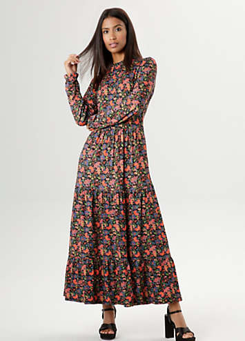 Floral Print Long Sleeve Jersey Maxi Dress by Aniston | Look Again