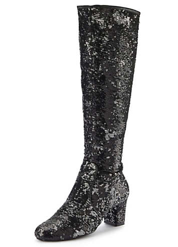 Black sequin over on sale the knee boots