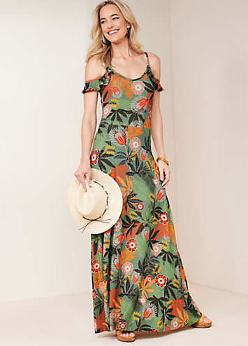 Green cold 2024 shoulder maxi dress