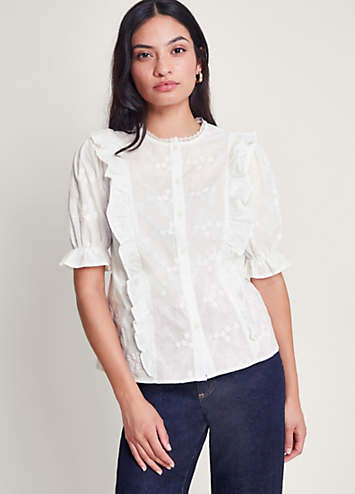 Iris Embroidery Blouse - White