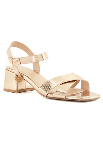 Jadey Rose Gold Cross Strap Block Heel Sandals by Head Over Heels by Dune Look Again