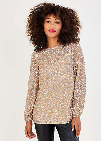 Keely Sequin Top in Recycled Polyester Natural