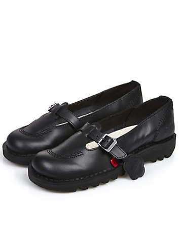 Kicker Kick Lo T Bar Classic Black Leather Shoes By Kickers Look Again