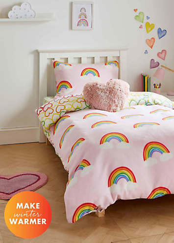 Catherine Lansfield Kids Rainbow Hearts Cosy Fleece Duvet Cover
